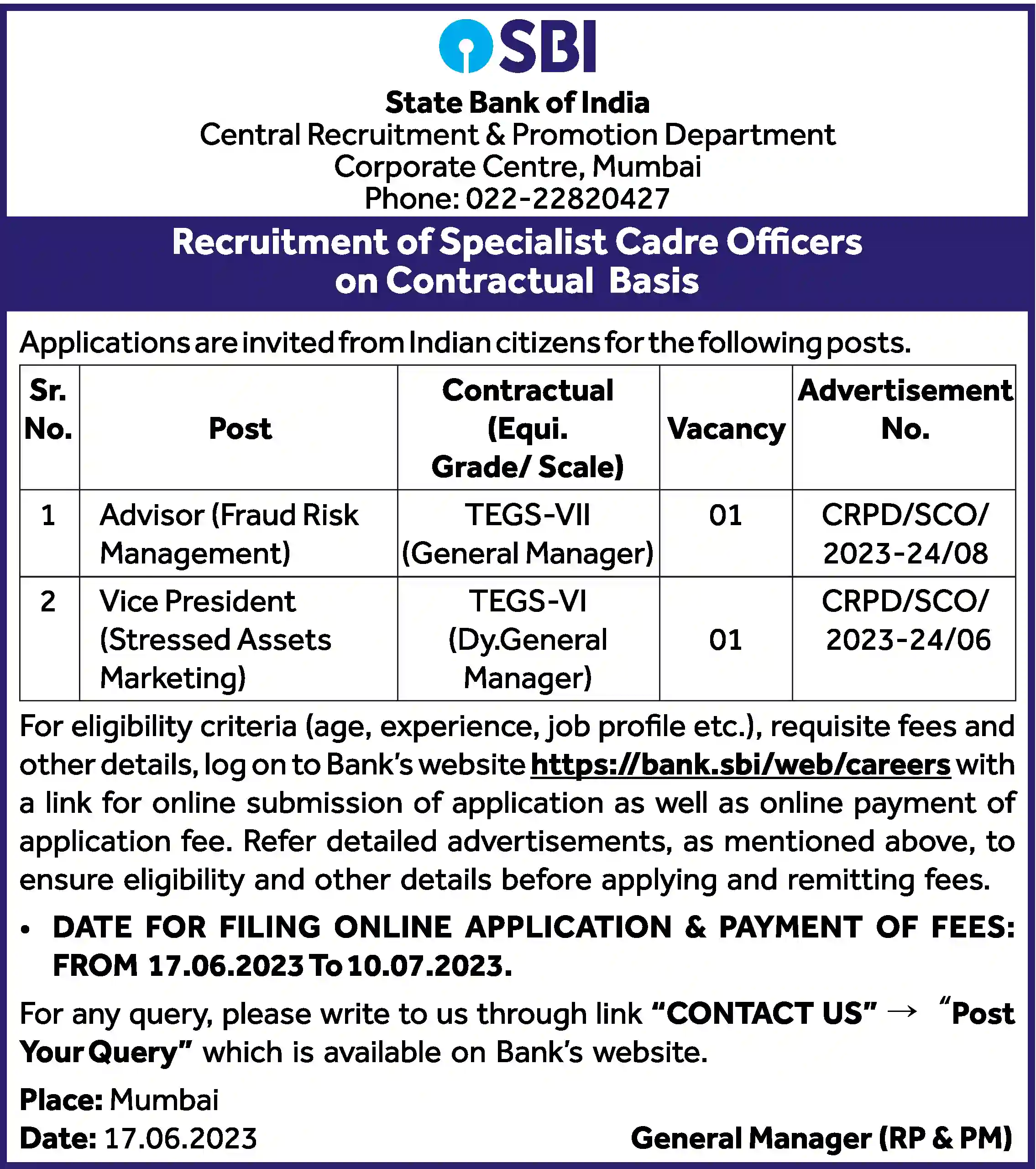 SBI Bank Recruitment-